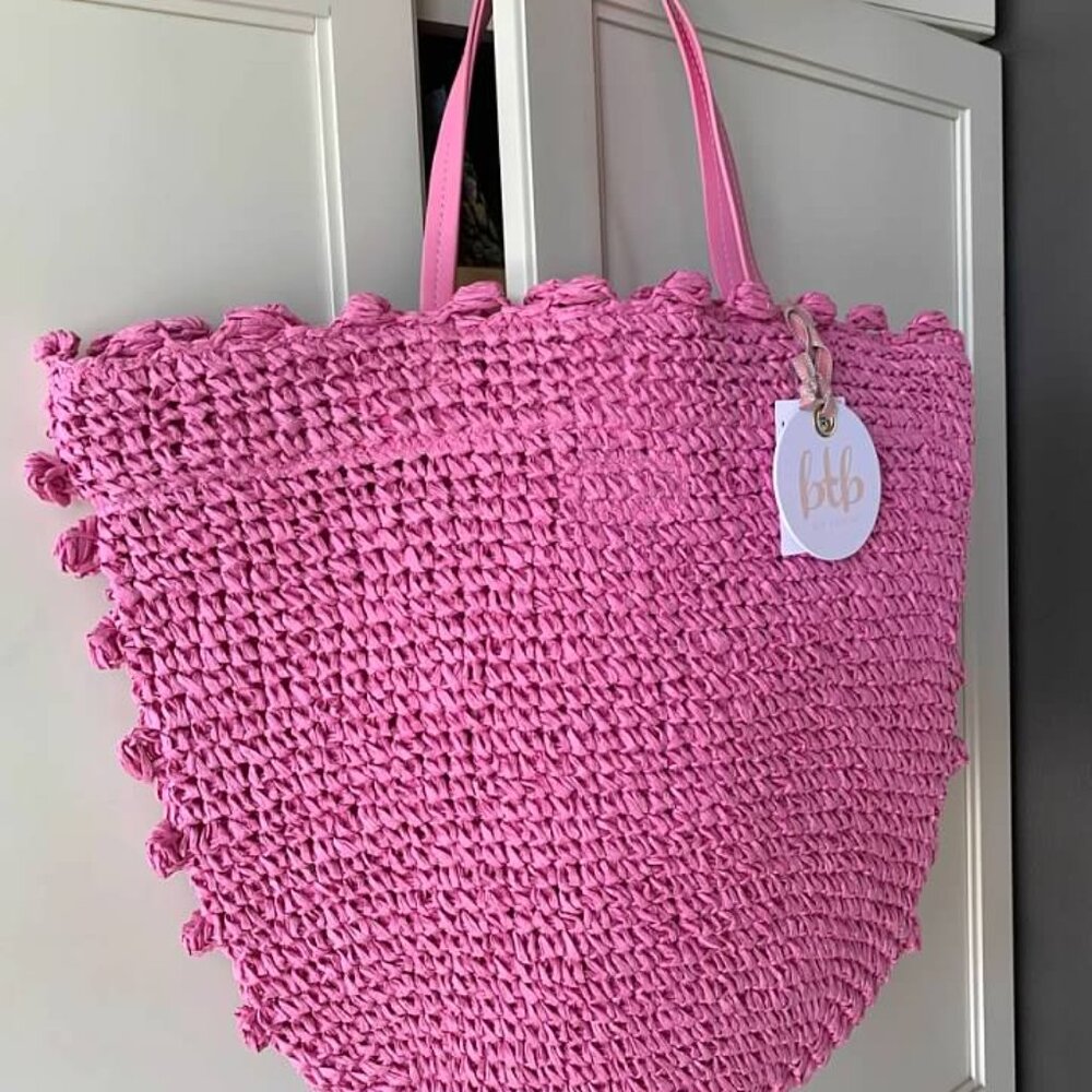 NWT BTB Los Angeles Pink Woven Tote Bag - Picture 2 of 4